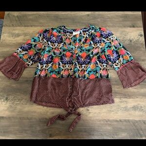 Anthropologie Floral Tie-Front Blouse - Multicolor
